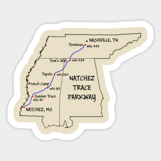 Route Map Design, The Natchez Trace Parkway Sticker